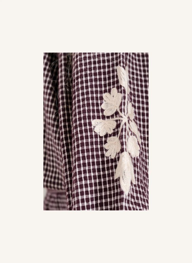 Blouse Brodée Coco Carreaux | Bordeaux
