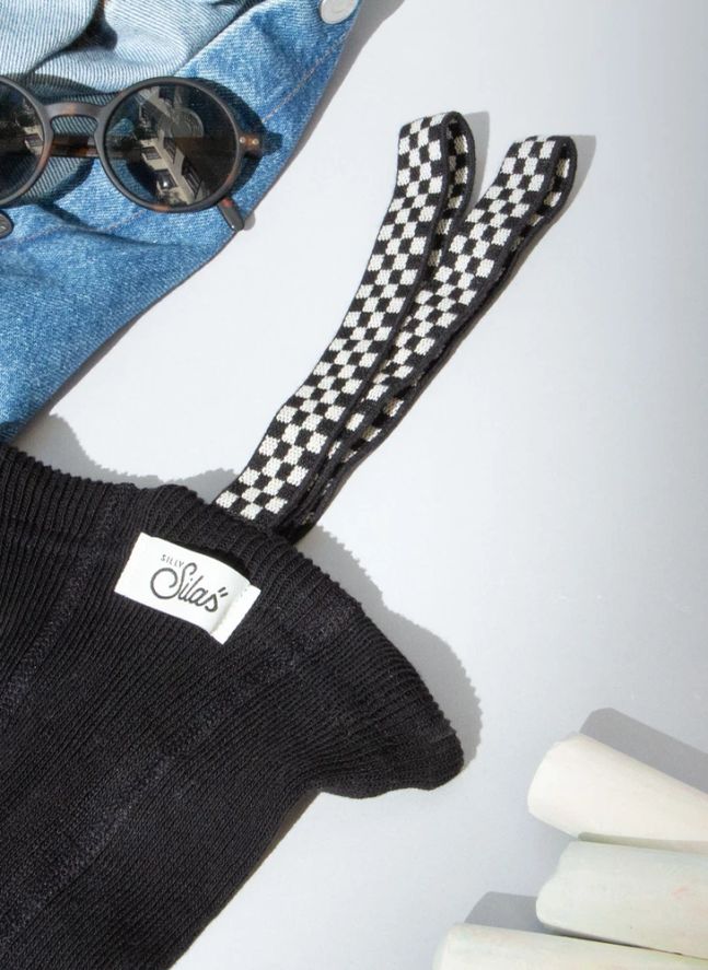 Collants à Bretelles sans Pieds Carreaux Coton Bio | Noir
