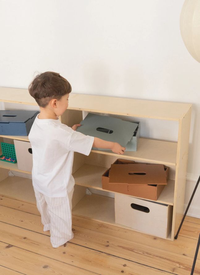 Boite de rangement avec couvercle en bois | Vert olive