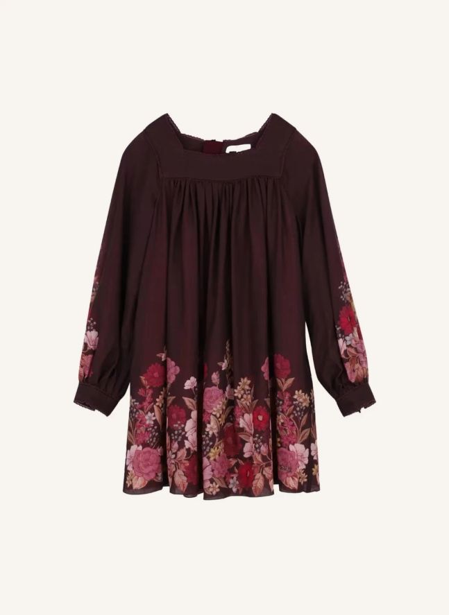 Robe Fleurie Gaze de Laine | Prune