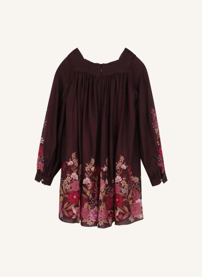 Robe Fleurie Gaze de Laine | Prune