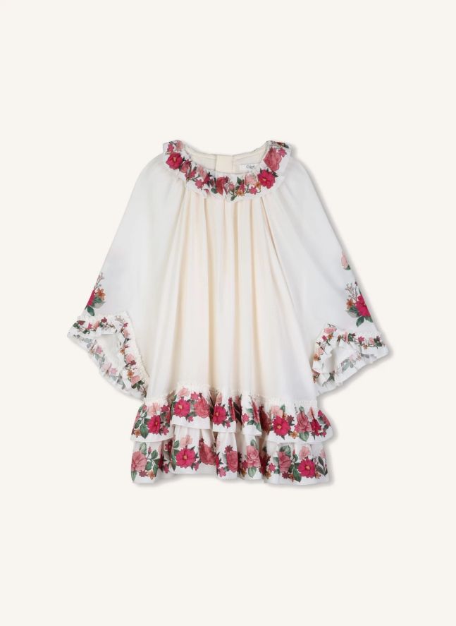 Robe Fleurie Crêpe Viscose Soie | Craie