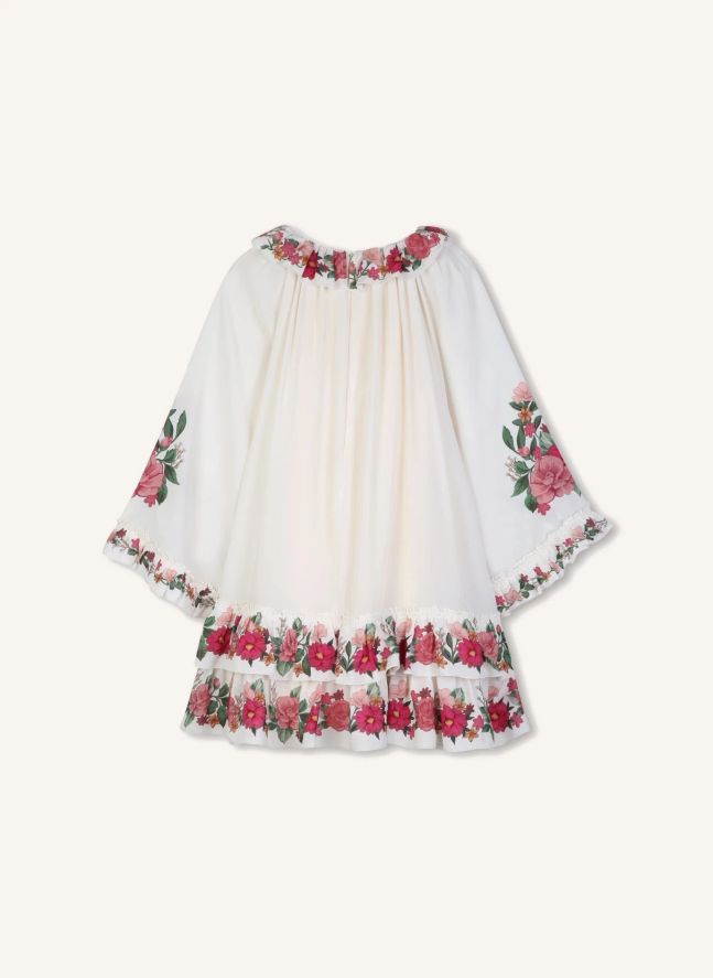 Robe Fleurie Crêpe Viscose Soie | Craie