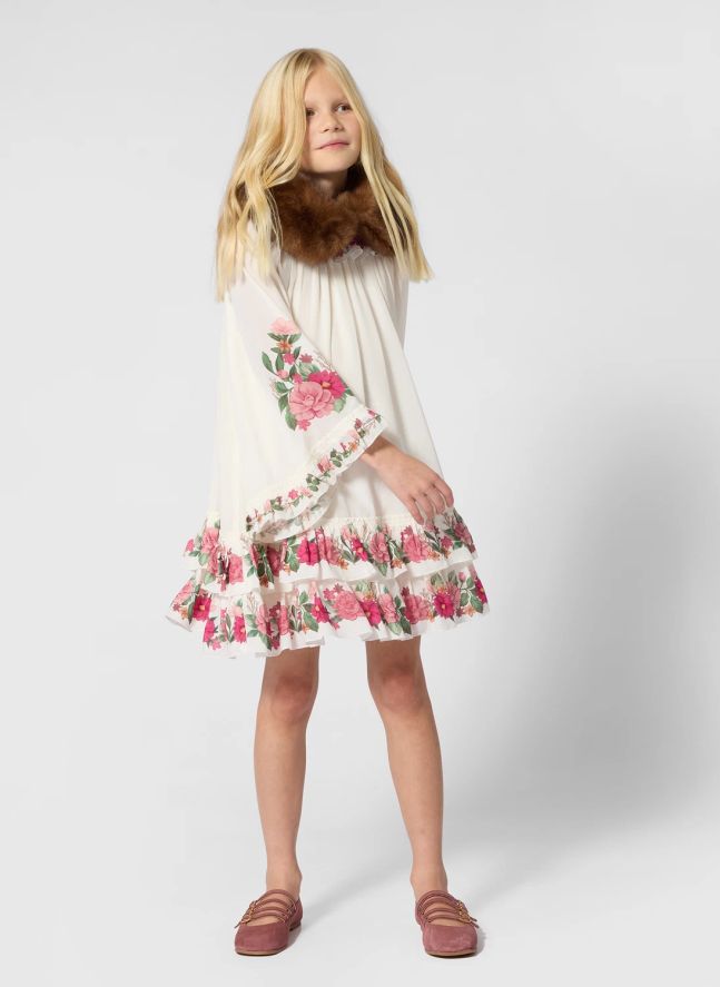 Robe Fleurie Crêpe Viscose Soie | Craie