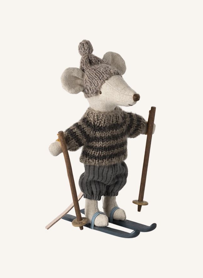Grand Frère souris et ses skis | Gris