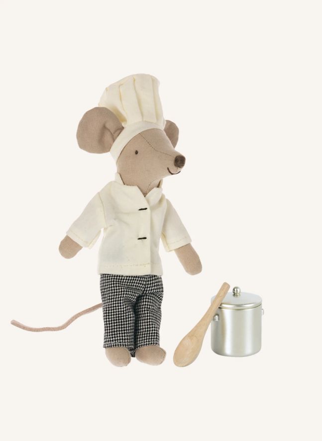 Souris chef avec ses accessoires de cuisine | Blanc