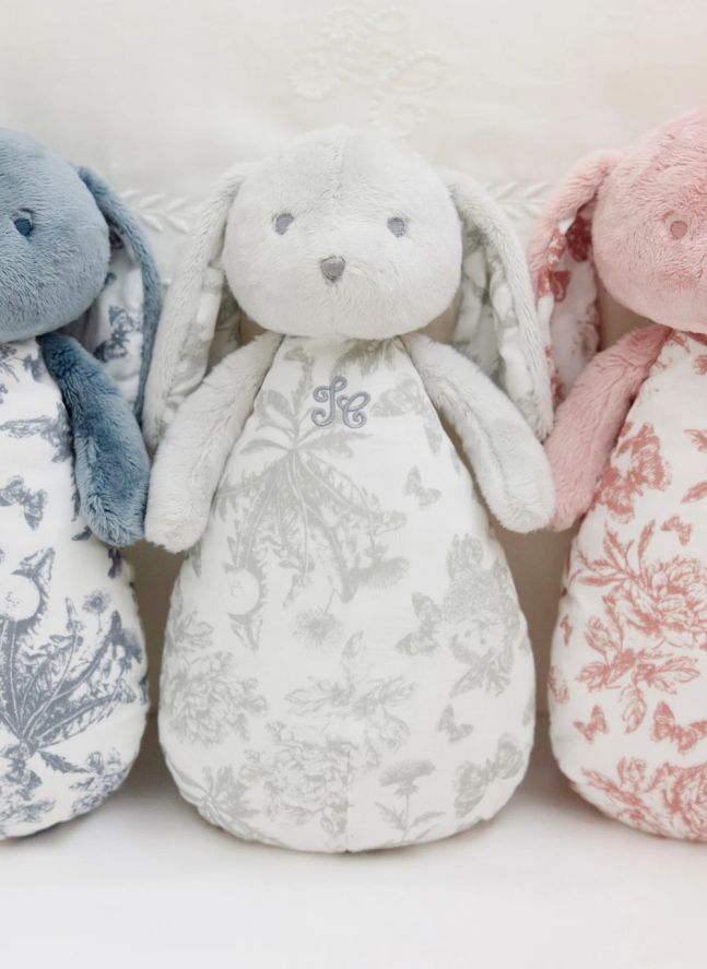 Doudou veilleuse Augustin le lapin Toile de Jouy | Gris clair