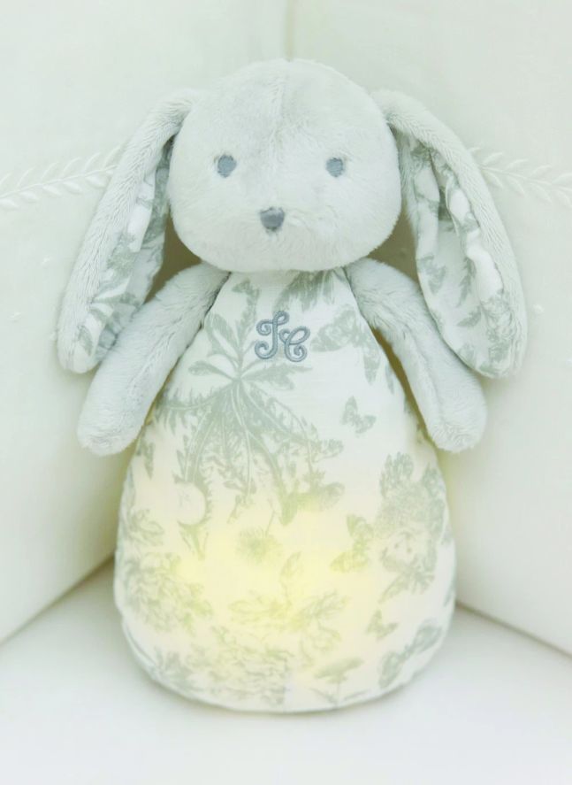 Doudou veilleuse Augustin le lapin Toile de Jouy | Gris clair