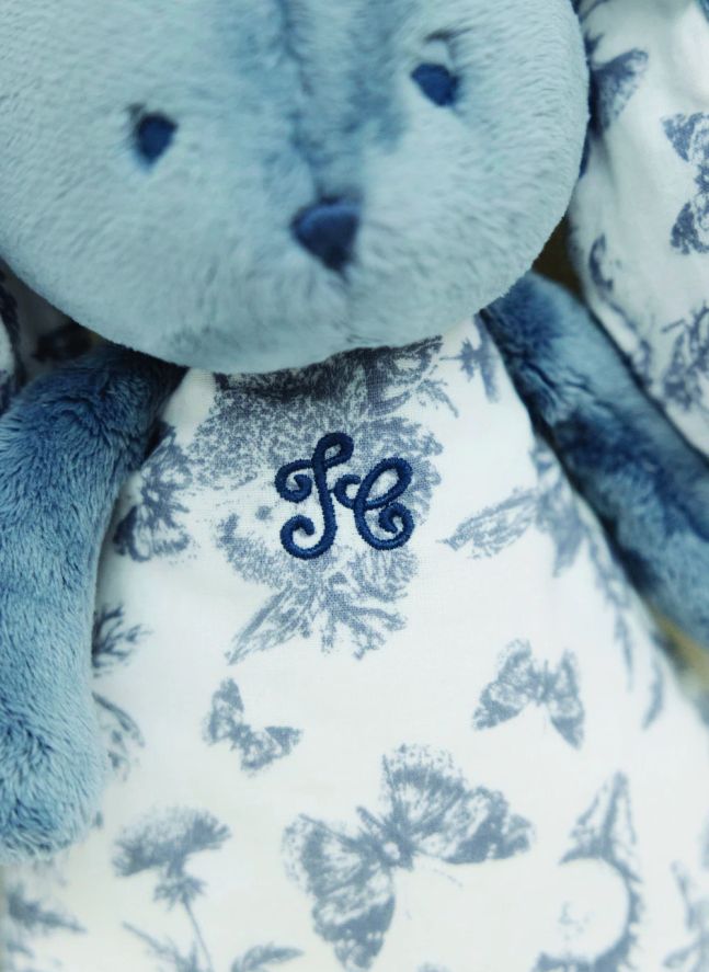 Doudou veilleuse Augustin le lapin Toile de Jouy | Bleu