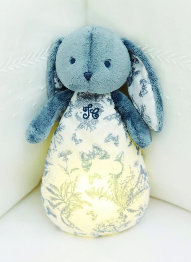 Doudou veilleuse Augustin le lapin Toile de Jouy | Bleu
