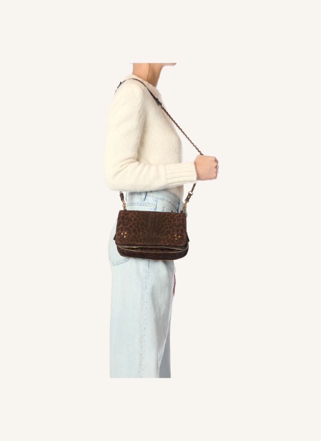 Sac Bobi Croûte Velours Léopard | Marron