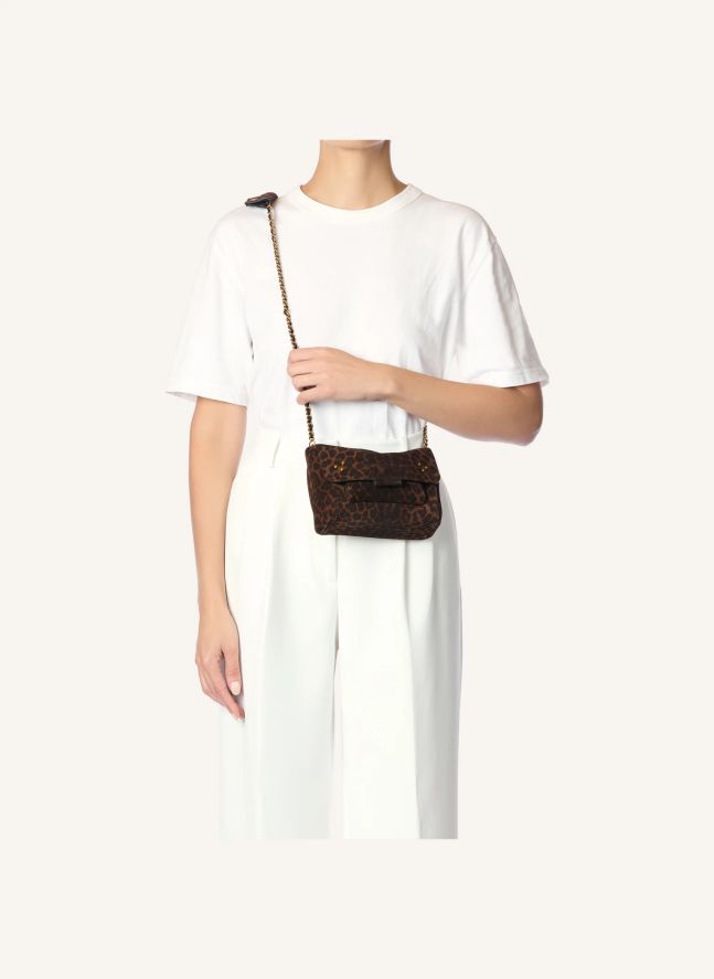 Sac Lulu S Croûte Velours Léopard | Marron