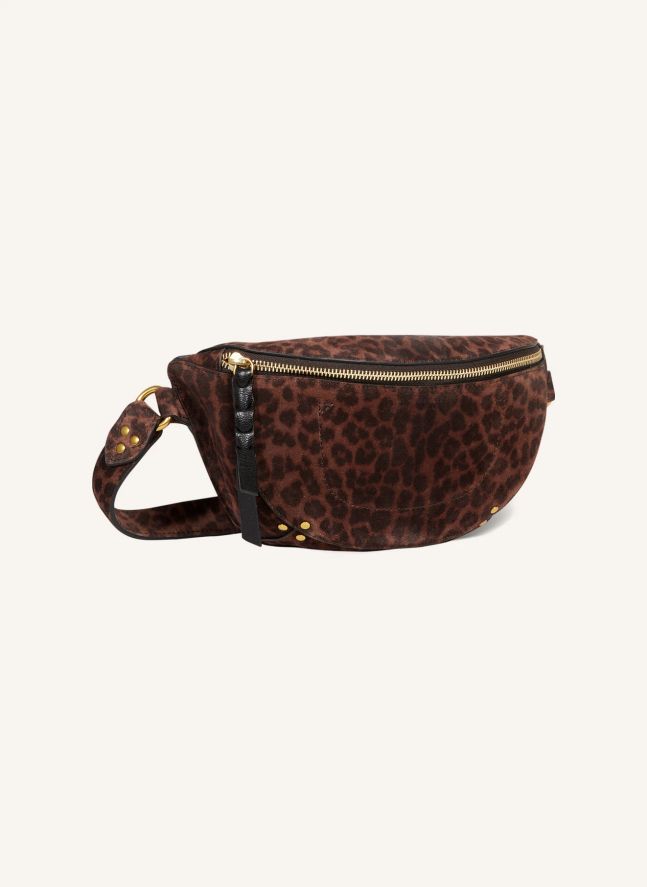 Sac Banane Lino Croûte Velours Léopard | Marron