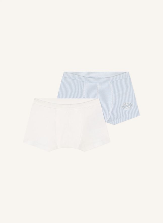 Lot 2 Boxers Rayés Coton Bio | Bleu ciel