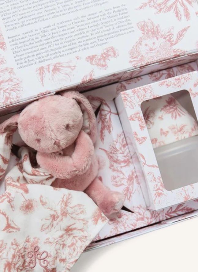 Set de biberón y edredón de silicona médica Toile de Jouy - Elhée x Tartine et Chocolat | Rosa Melocotón