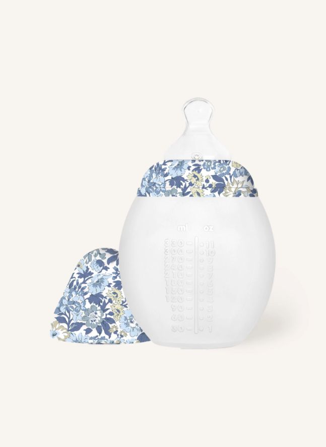 Biberón y tetina fisiológica de silicona médica Honey Dew - Elhée x Liberty | Azul