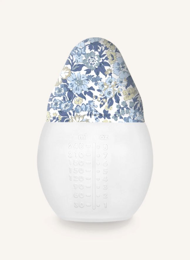 Biberón y tetina fisiológica de silicona médica Honey Dew - Elhée x Liberty | Azul