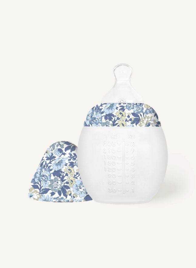Biberón y tetina fisiológica de silicona médica Honey Dew - Elhée x Liberty | Azul