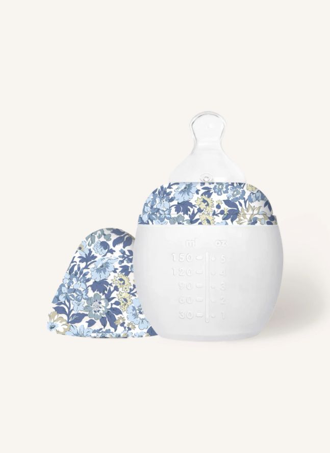 Biberón y tetina fisiológica de silicona médica Honey Dew - Elhée x Liberty | Azul