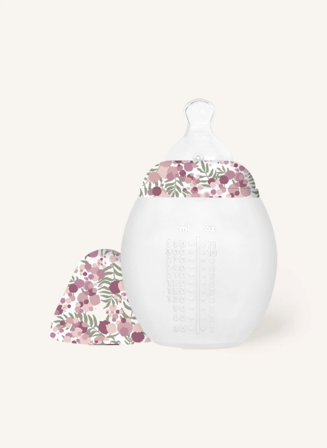 Biberón y tetina fisiológica de silicona médica Mimosa Field - Elhée x Liberty | Rosa
