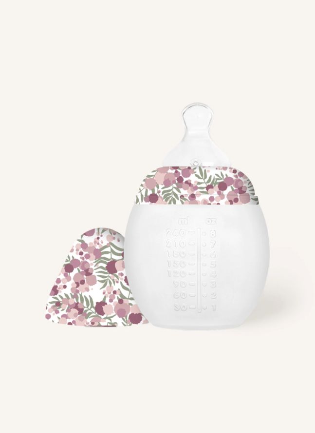 Biberón y tetina fisiológica de silicona médica Mimosa Field - Elhée x Liberty | Rosa