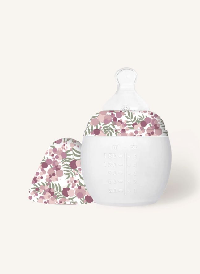 Biberón y tetina fisiológica de silicona médica Mimosa Field - Elhée x Liberty | Rosa
