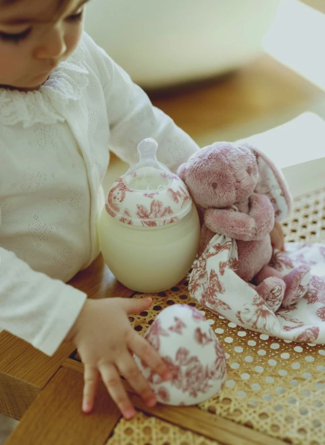 Biberones de silicona médica y tetina fisiológica Toile de Jouy - Elhée x Tartine et Chocolat | Rosa Melocotón
