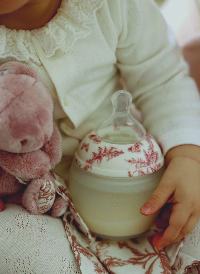 Biberones de silicona médica y tetina fisiológica Toile de Jouy - Elhée x Tartine et Chocolat | Rosa Melocotón