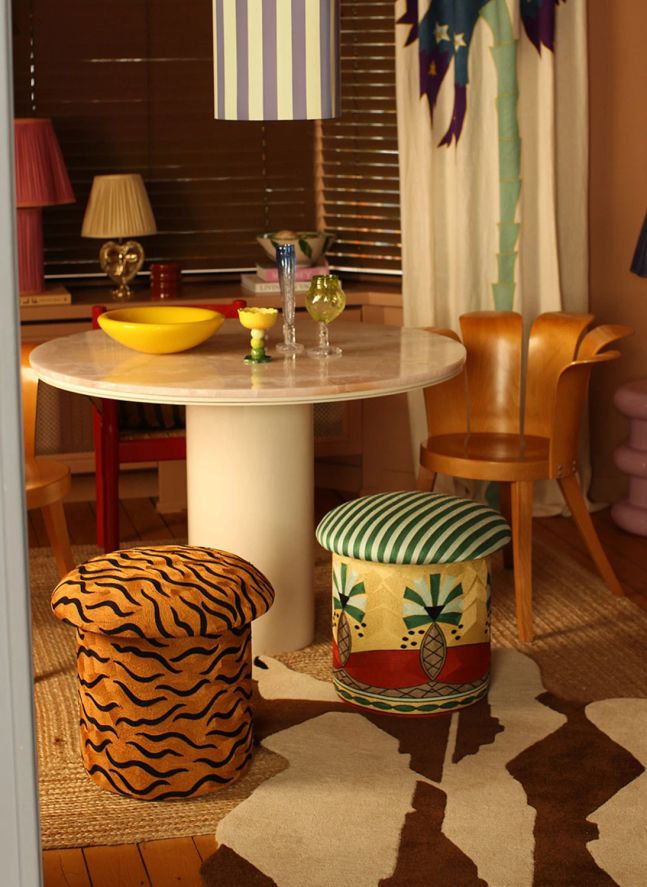 Tabouret brodé Maya Tiger | Camel