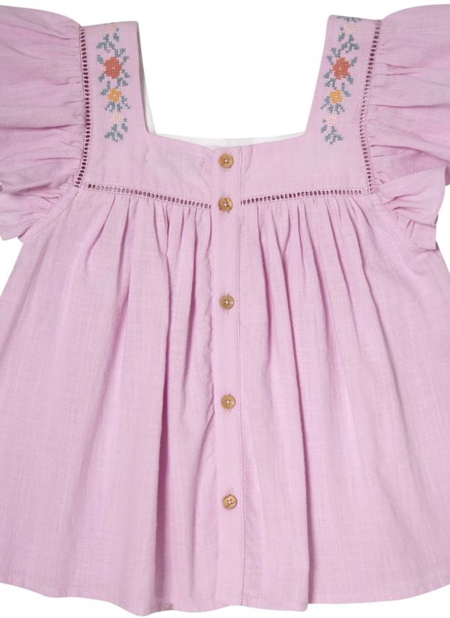 Blusa bordada con volantes | Lila
