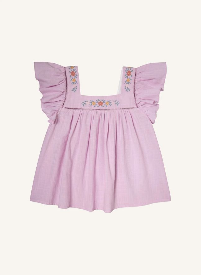 Blusa bordada con volantes | Lila