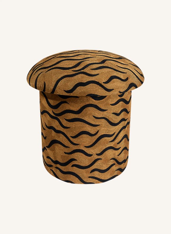Tabouret brodé Maya Tiger | Camel