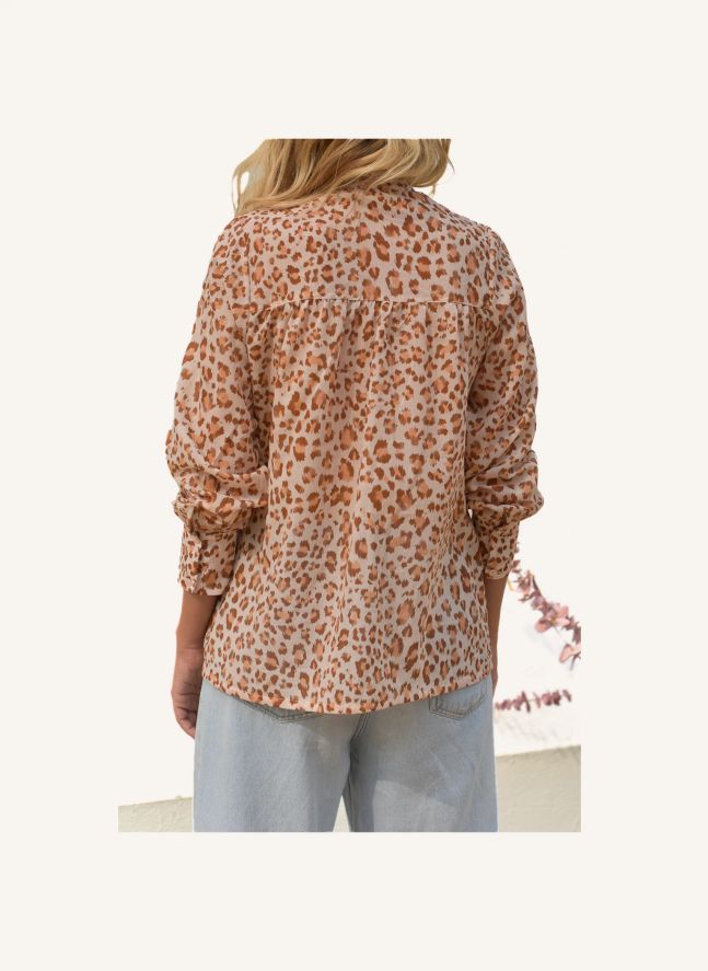 Blouse Michelle Léopard Voile de Coton - Collection Femme | Rose pâle