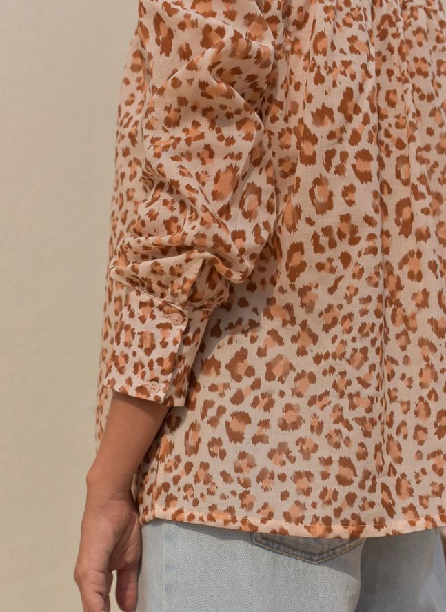 Blouse Michelle Léopard Voile de Coton - Collection Femme | Rose pâle
