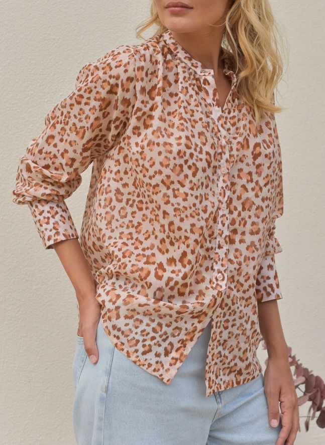Blouse Michelle Léopard Voile de Coton - Collection Femme | Rose pâle