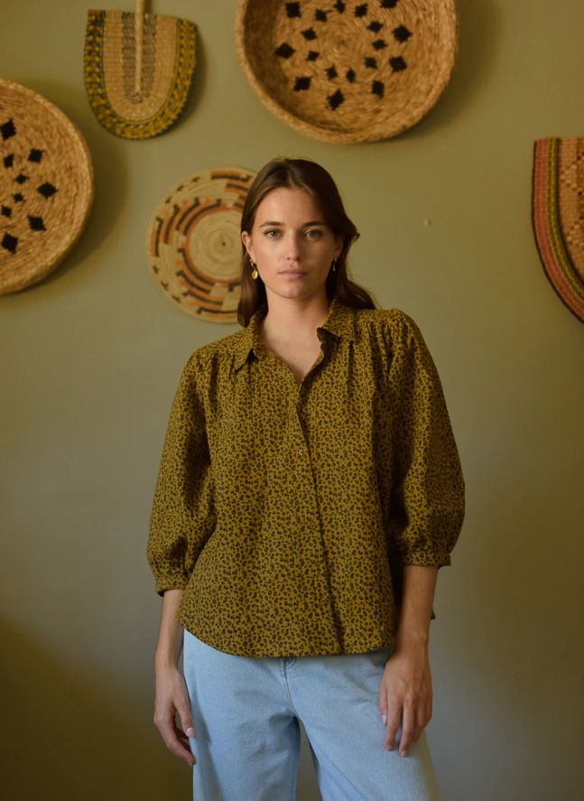 Blouse Appoline Mini Léopard Double Gaze de Coton - Collection Femme | Marron