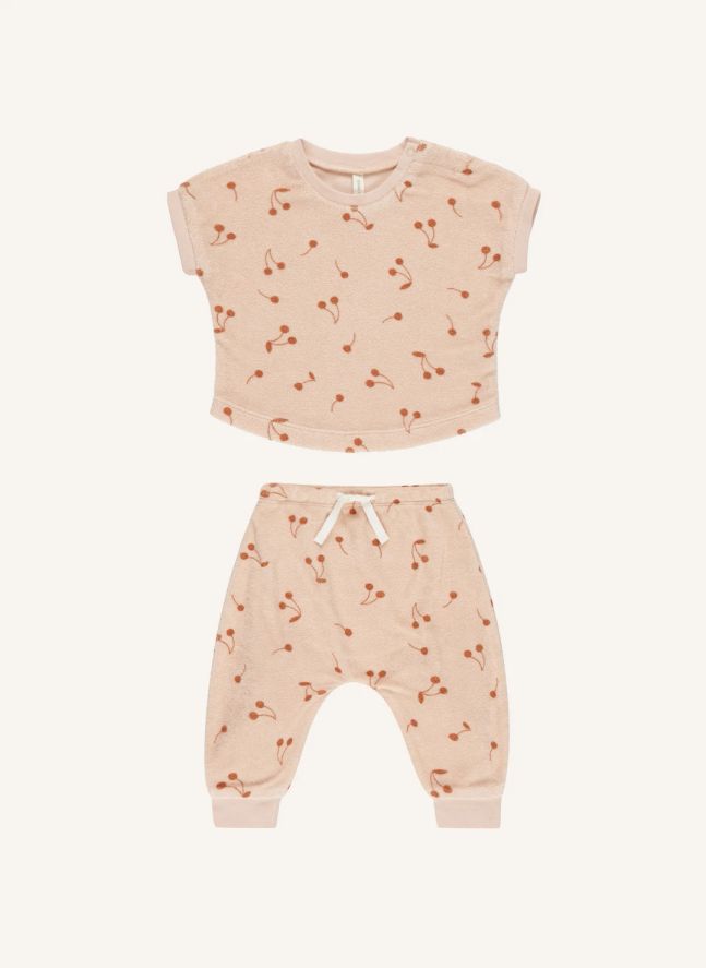 Ensemble T-shirt et Pantalon Terry Eponge | Rose pâle