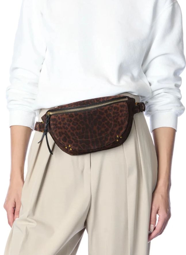 Sac Banane Lino Croûte Velours Léopard | Marron