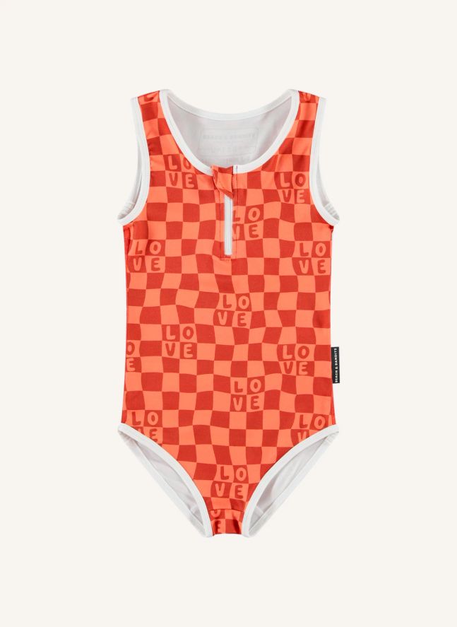 Maillot 1 Pièce Anti-UV Checkered Love Fibres Recyclées | Corail