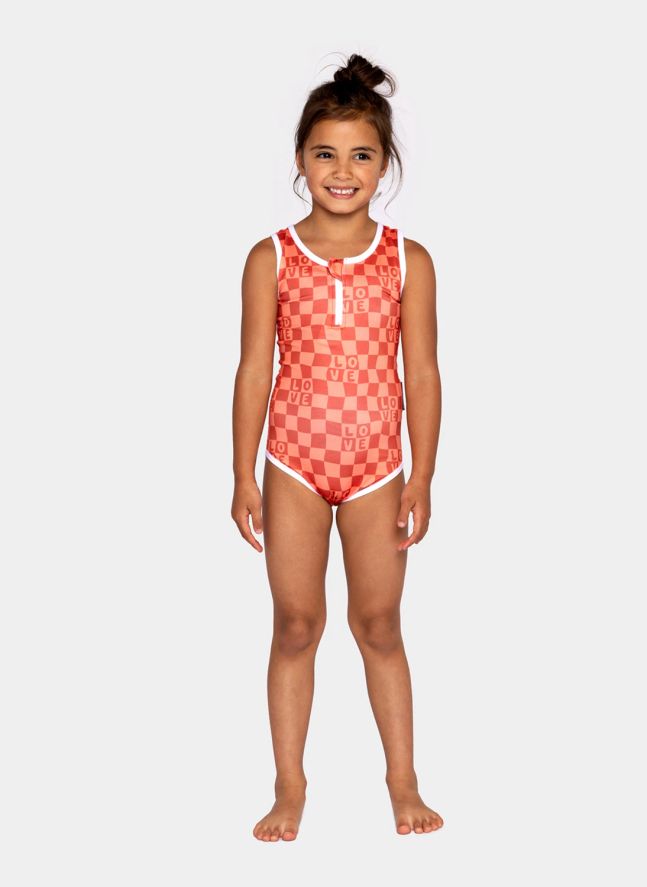 Maillot 1 Pièce Anti-UV Checkered Love Fibres Recyclées | Corail