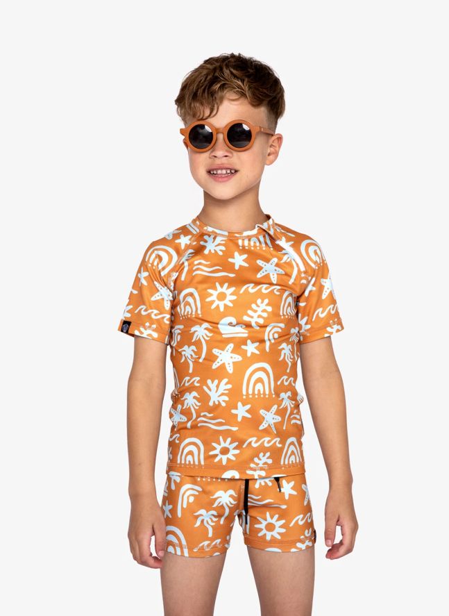 Camiseta Tropical Vibes Anti-UV Fibras recicladas | Naranja