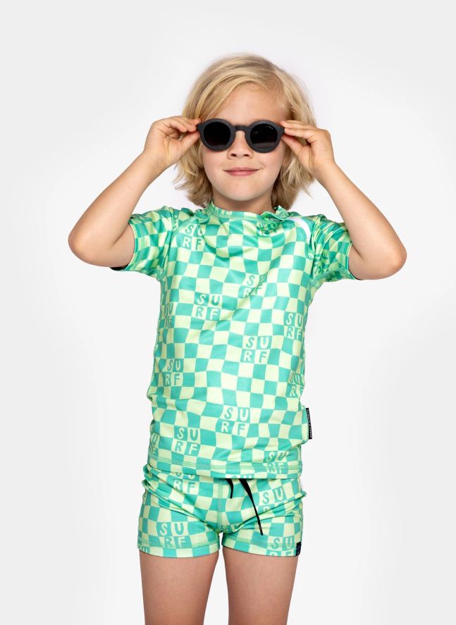 Camiseta de surf a cuadros anti-UV Fibras recicladas | Verde