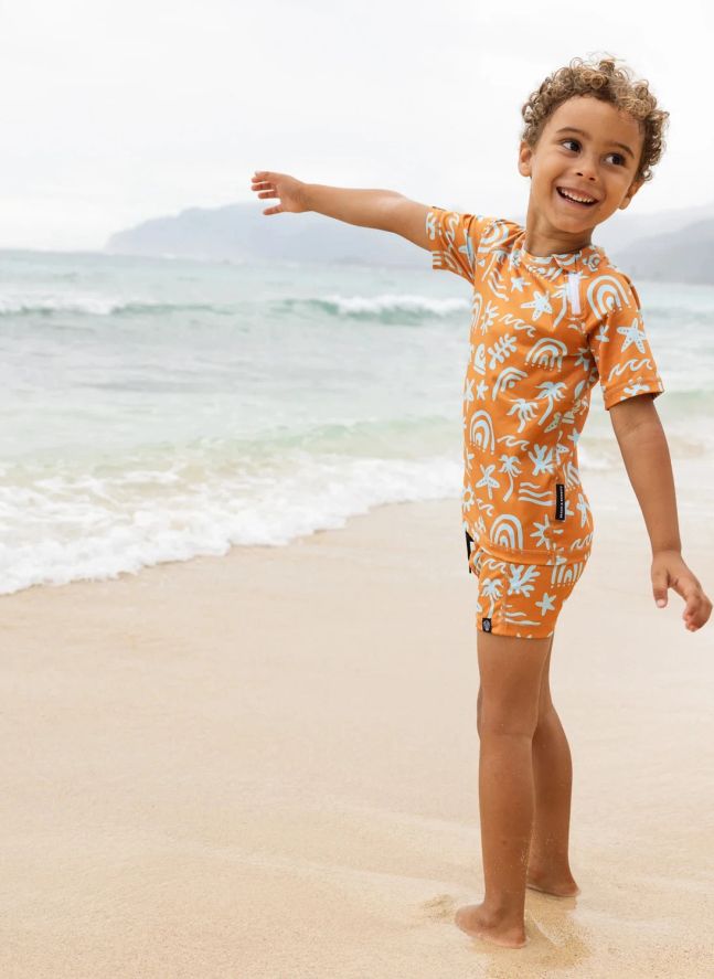 Camiseta Tropical Vibes Anti-UV Fibras recicladas | Naranja
