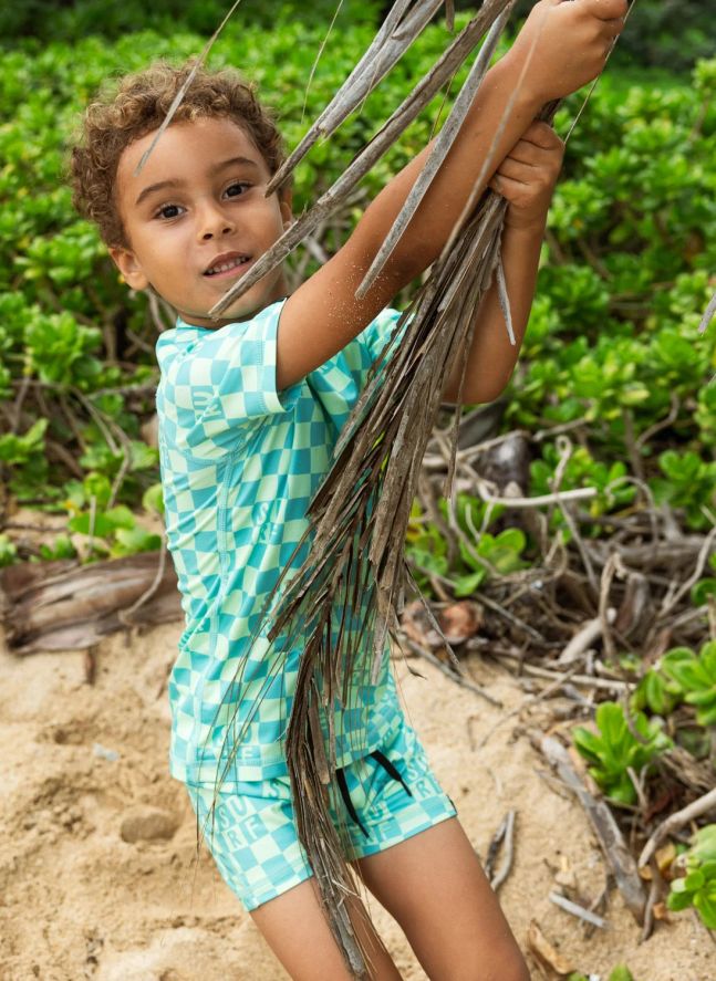 Camiseta de surf a cuadros anti-UV Fibras recicladas | Verde