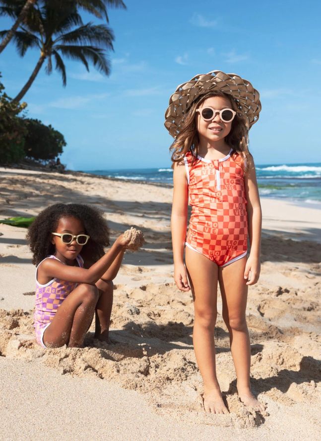 Maillot 1 Pièce Anti-UV Checkered Love Fibres Recyclées | Corail
