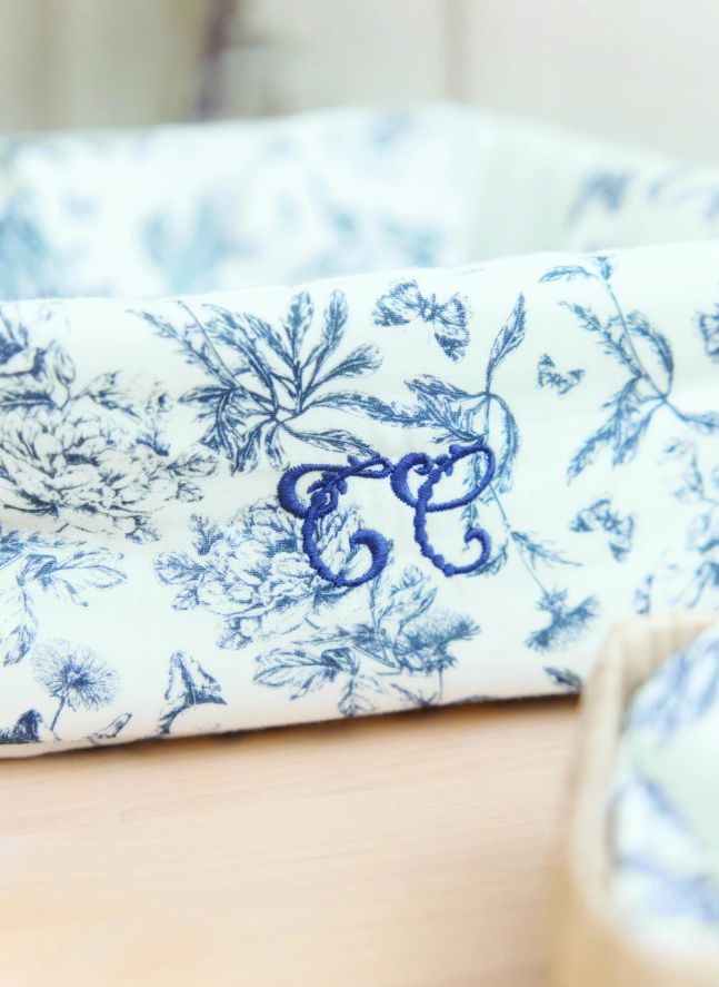 Panière Toile de Jouy | Bleu marine