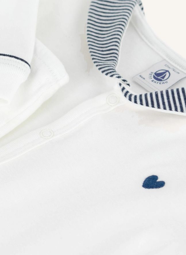 Pyjama Col Rayé Coton Bio | Blanc