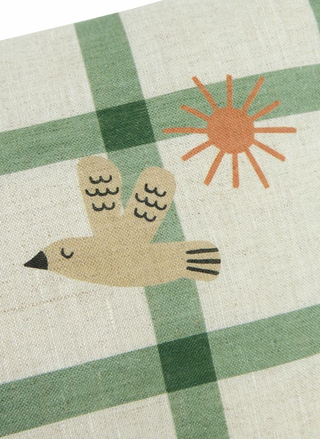Coussin rectangulaire Oiseau Vibes - Lin Français | Vert