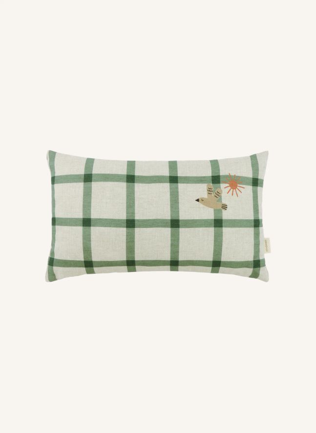 Coussin rectangulaire Oiseau Vibes - Lin Français | Vert