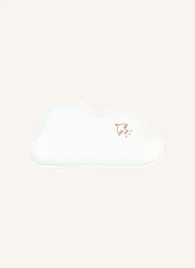 Coussin Nuage avec broderie Oiseau - Lin Français | Ecru